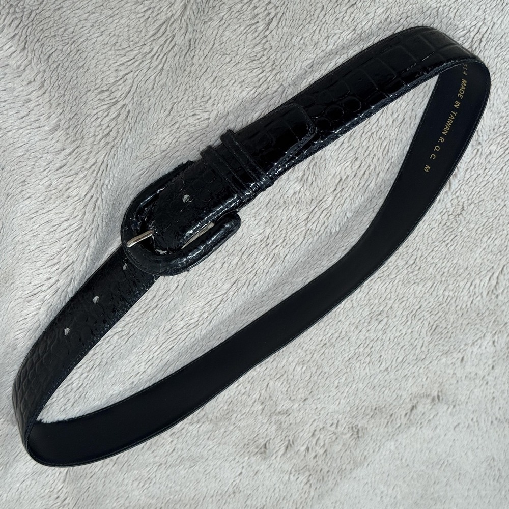 Rayman/Ridless Belt Womens Medium Black Croc Embossed Glossy Dress Style 6014